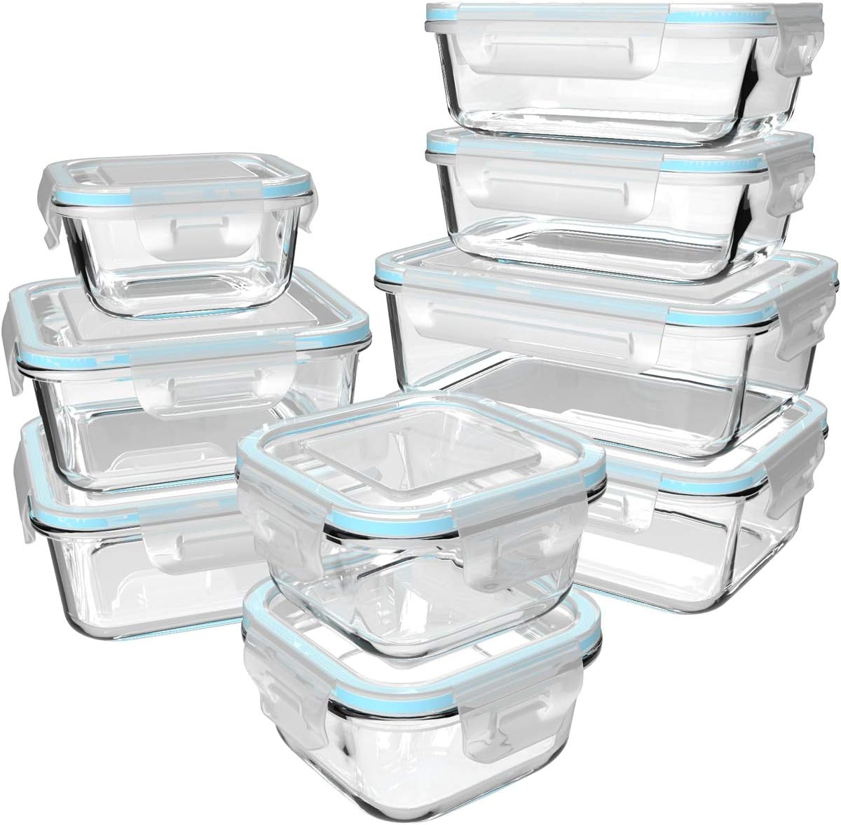 Food Storage Microwave Safe - 18-teiliges Glas-Lebensmittelbehälter-Set mit Deckeln, 9 Behälter,