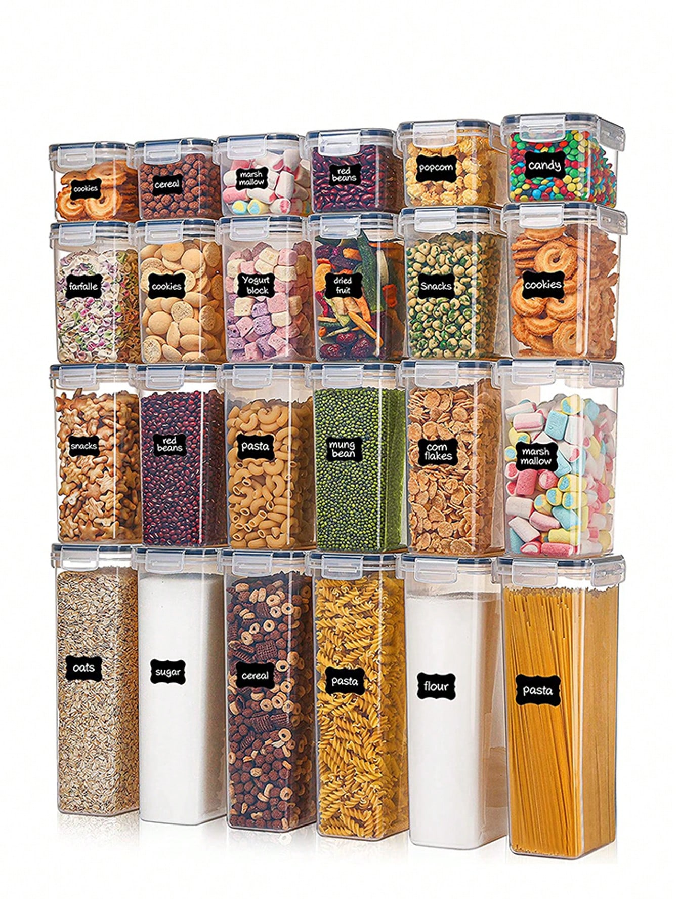 Food Storage For Pantry - 48 Stück luftdichte Lebensmittelbehälter, kostenlose Kunststoff-Spaghetti-Behälter