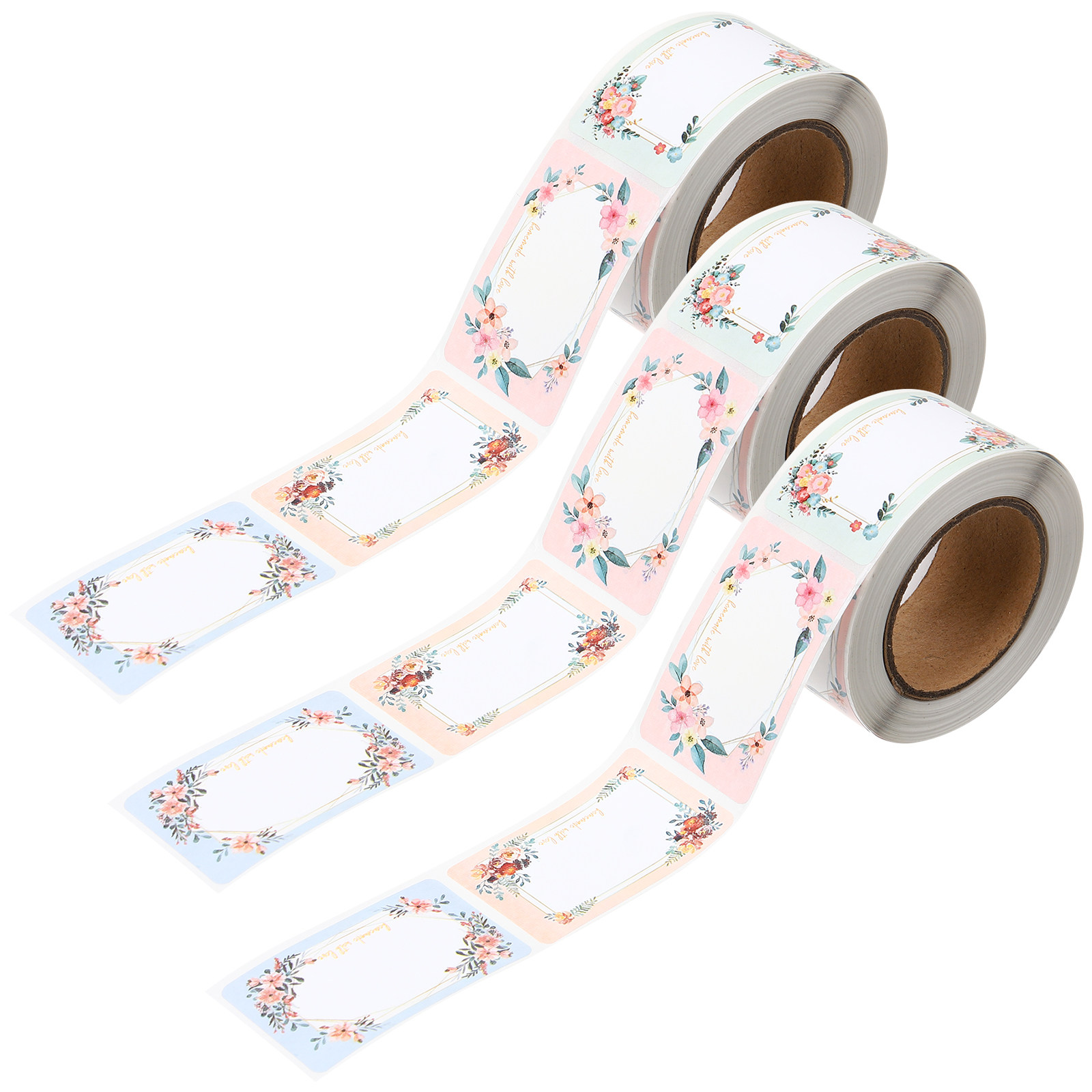 Food Storage Label - 3 Rollen leere Namensetiketten, Blumenmuster-Flaschenetiketten, leicht