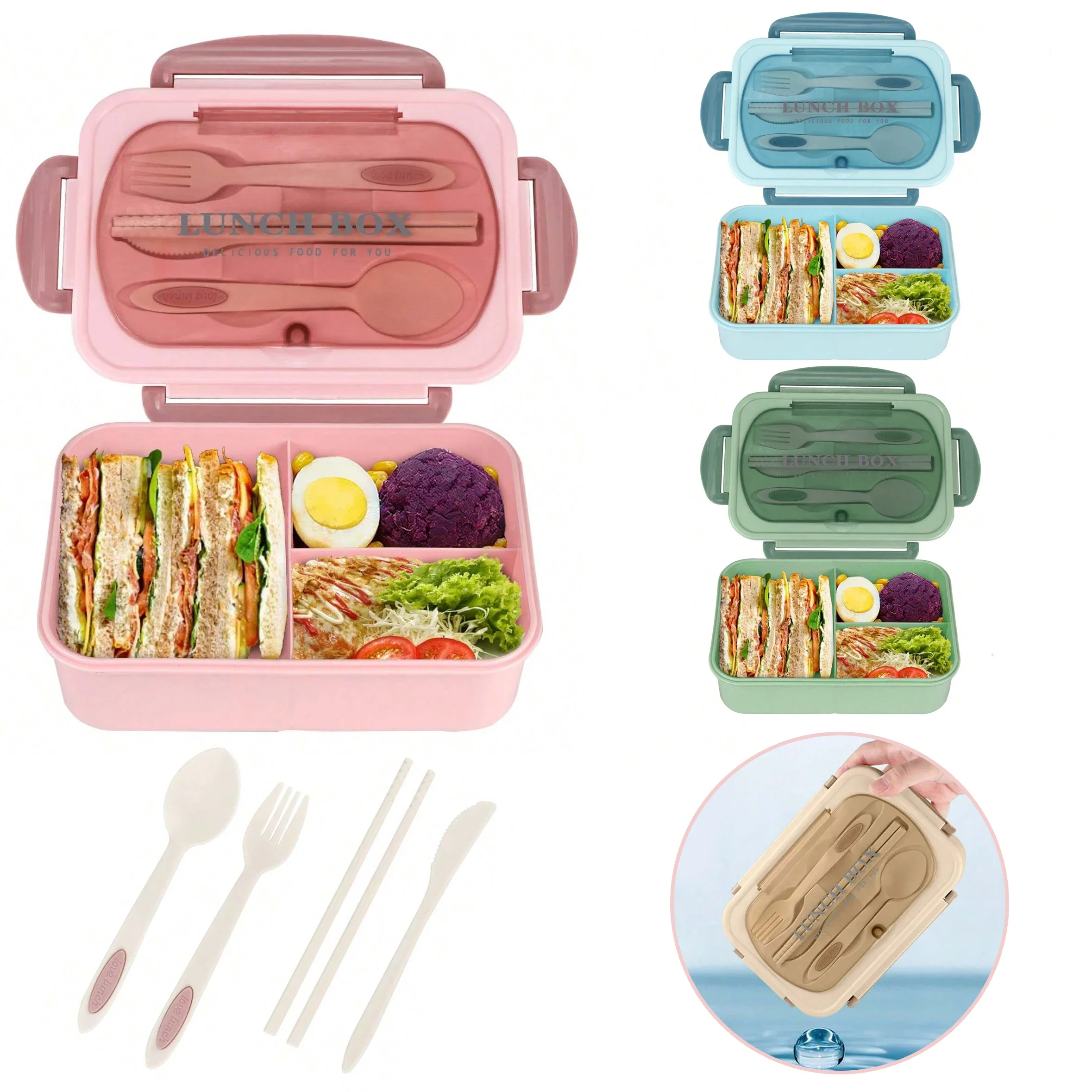 Food Storage Design - Bento-Box für Erwachsene mit 3 Fächern,