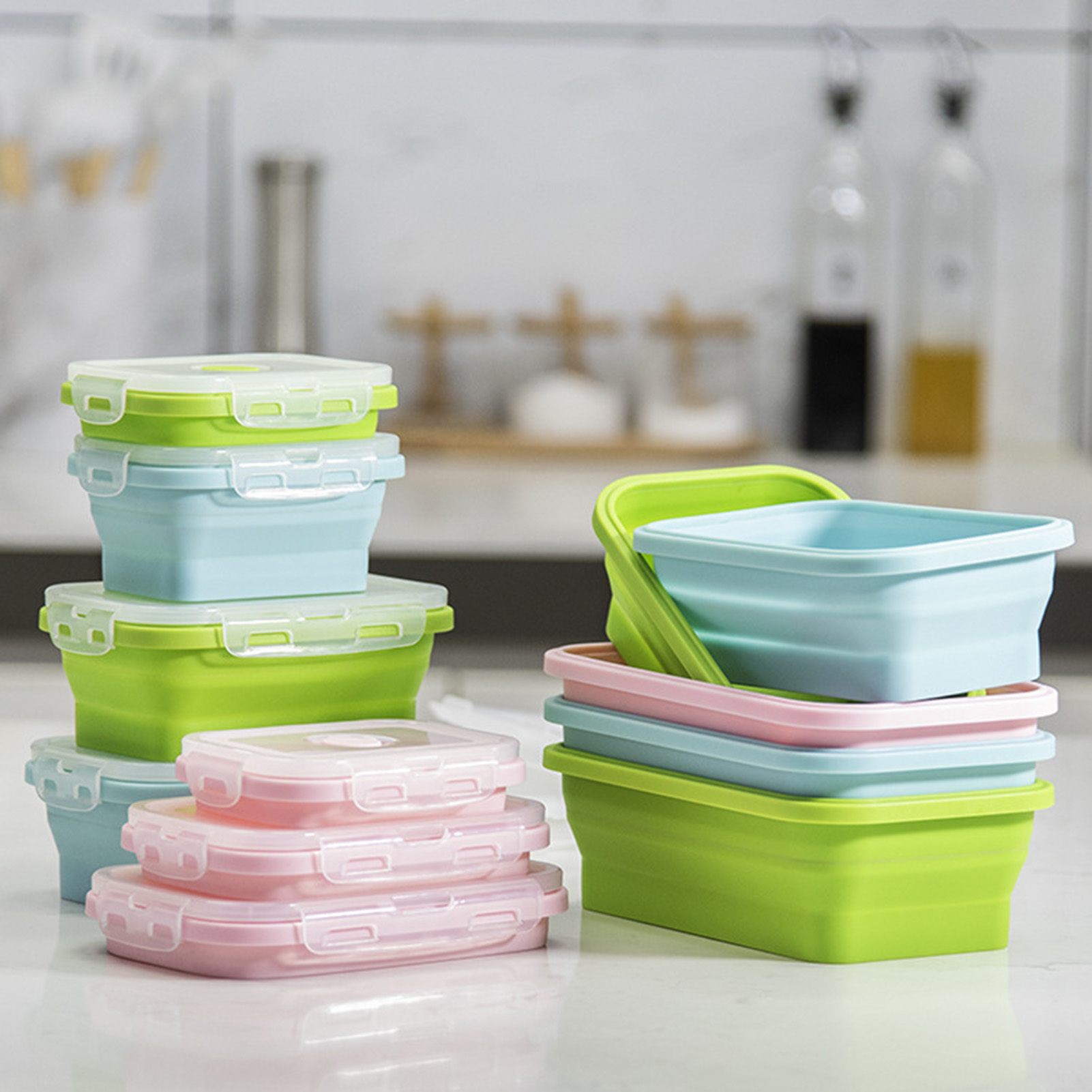 Food Storage Silicone - Silikon-Lunchbox, Lebensmittelqualität, faltbarer Behälter, mikrowellengeeignet, tragbare