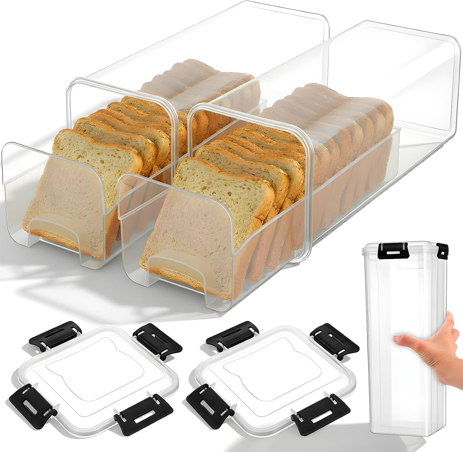 Food Storage Airtight - Brotbehälter mit Luftdichtem Deckel Transparente Plastik-Brotbox