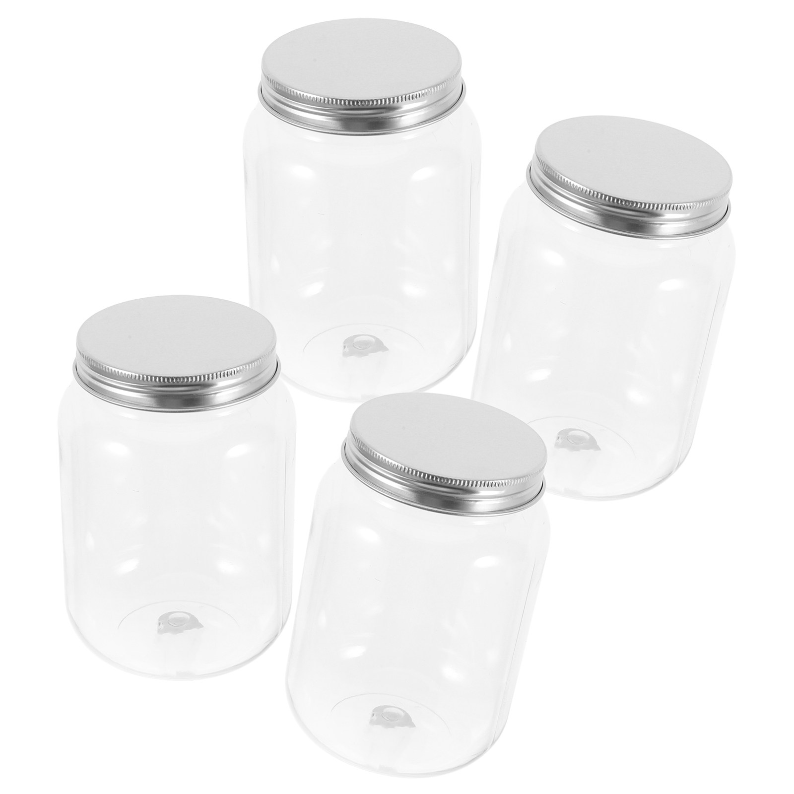 Food Storage Jars - 4 Stück transparente Kunststoff-Aufbewahrungsdosen mit Aluminiumdeckeln,