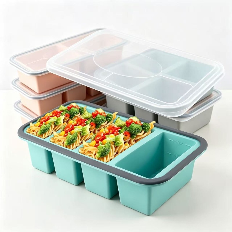 Food Storage Silicone - Silikon-Gefrierformen mit Deckel, Suppen-Eiswürfelbehälter, großer Lebensmittelbehälter
