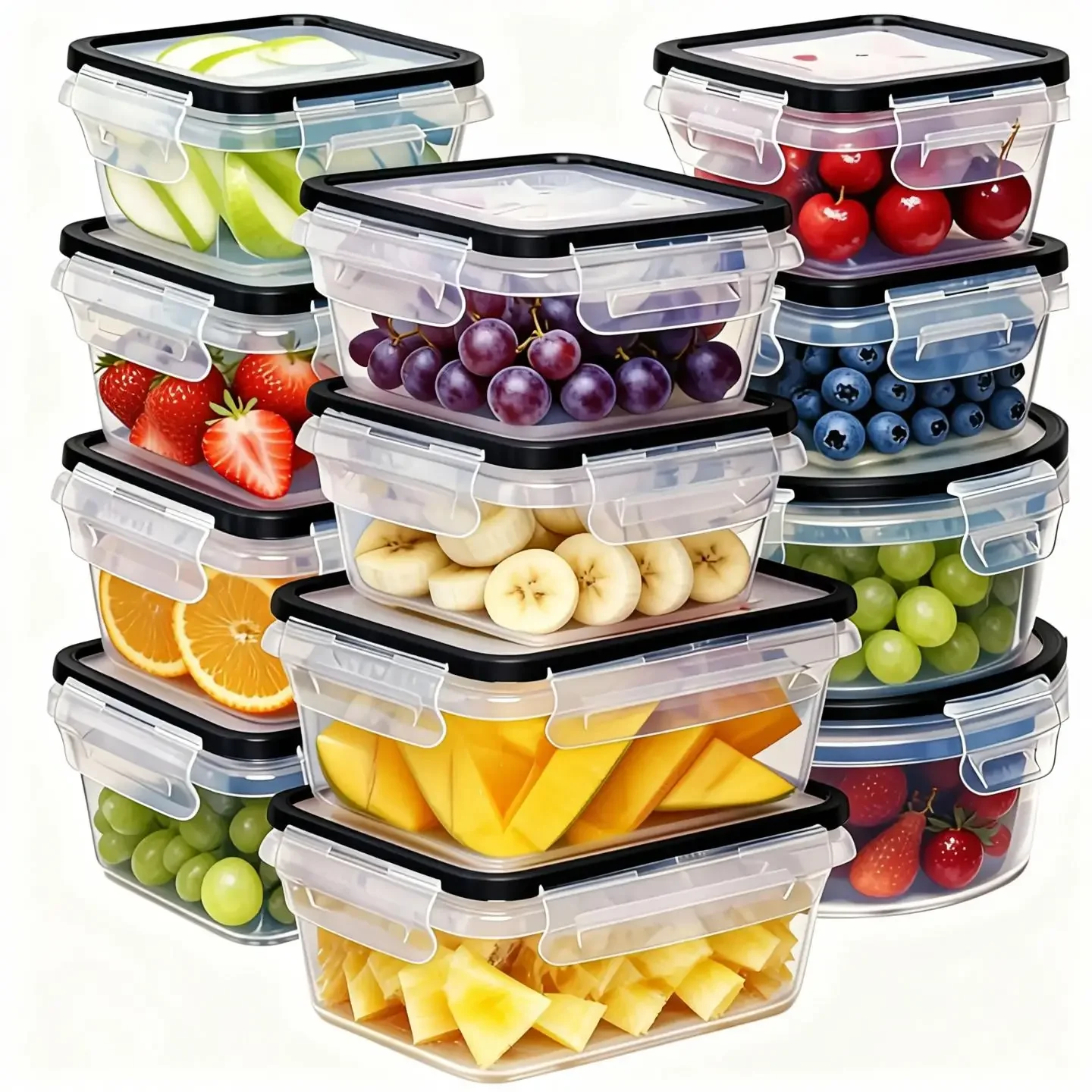 Food Storage Label - 12-teiliges Set luftdichter Lebensmittelbehälter mit Deckeln,