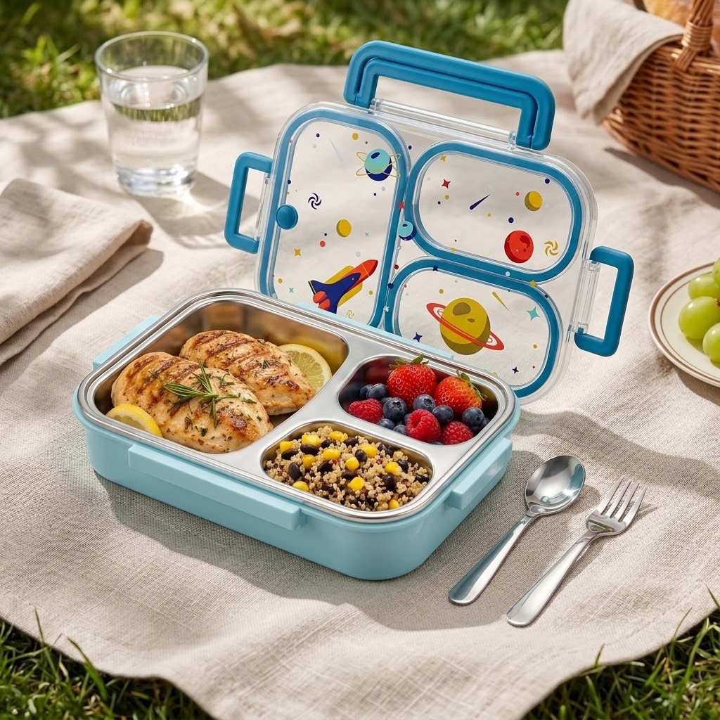 Food Storage Microwave Safe - 900ML Niedliche 304 Edelstahl Bento-Lunchbox mit