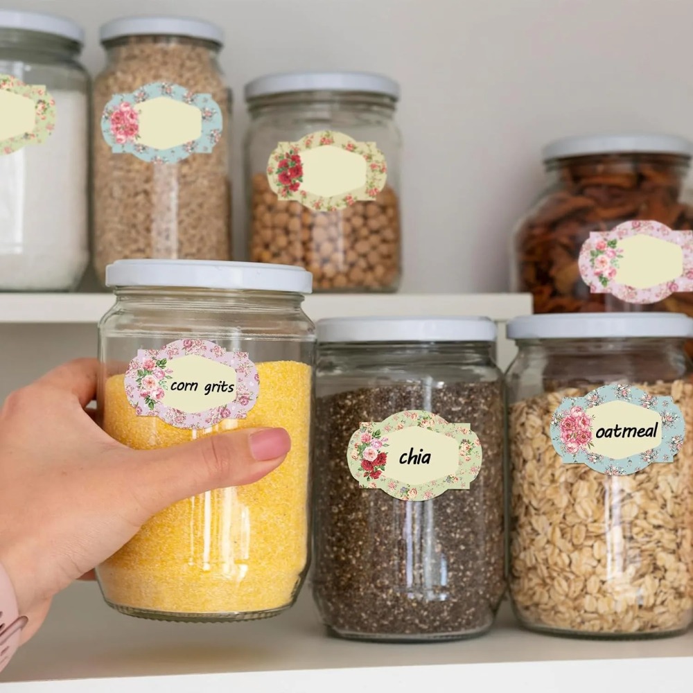 Food Storage Label - 250 Stück Blumen-Namensetiketten für die Küche,