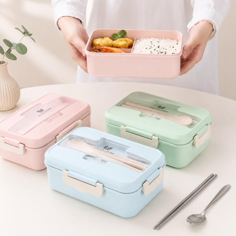 Food Storage Microwave Safe - Weizenstroh-Lunchbox, mikrowellengeeignete tragbare Bento-Box mit Besteck,