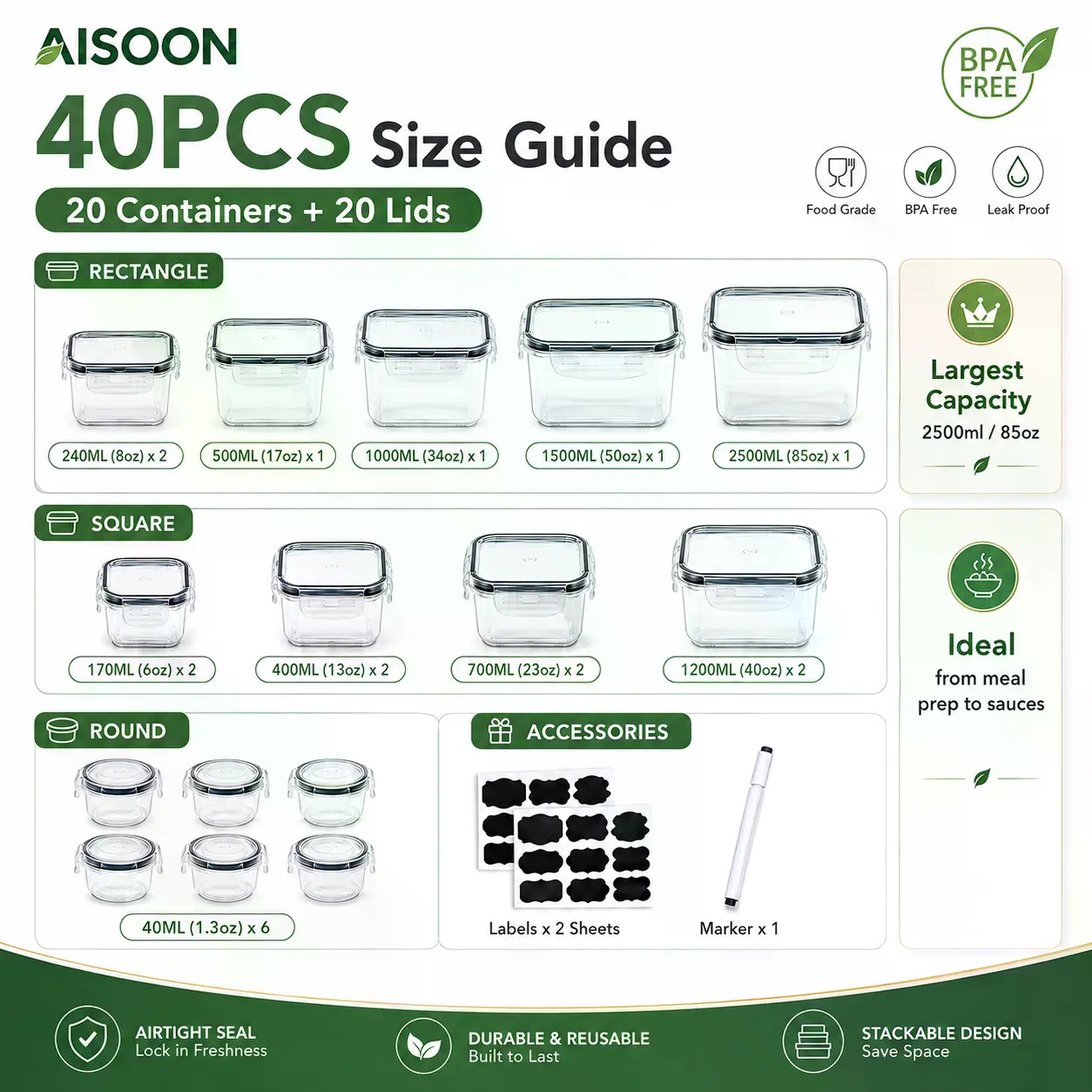 40-teiliges Set extra großer,  – Food Storage Airtight Bewertung und Preis