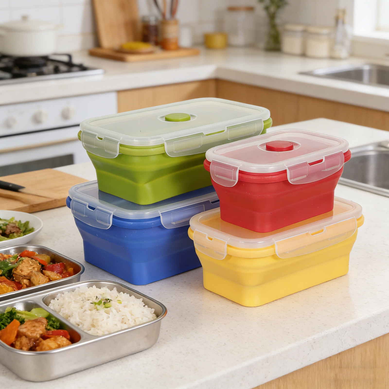 4 Stück faltbare Silikon-Lunch – Food Storage Silicone Bewertung und Preis